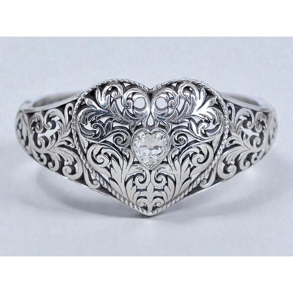 Brighton Heart Filigree Cuff Bracelet Hinged Clamper Magnetic Retired 7" - Picture 1 of 8